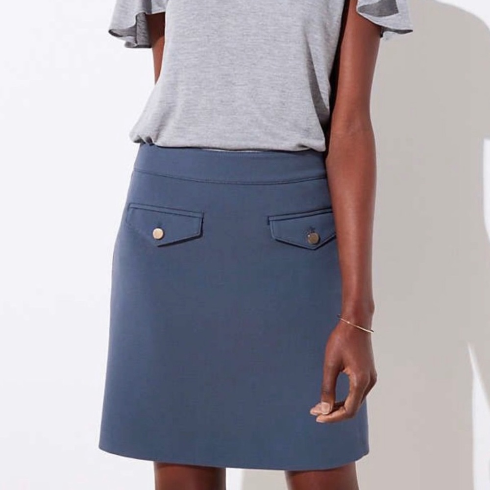 Ann Taylor LOFT SZ 10 Blue Skirt Gold Pocket - Picture 1 of 7